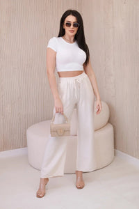 Viscose wide - leg trousers 6695R / – Light || Beige цвет / color | Lexline Fashion