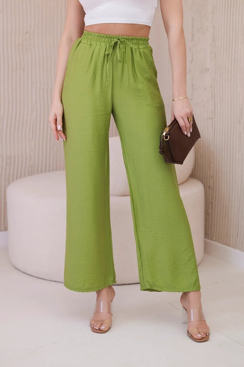 Viscose wide - leg trousers 6695R / – Olive цвет / color | Lexline Fashion