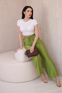 Viscose wide - leg trousers 6695R / – Olive цвет / color | Lexline Fashion
