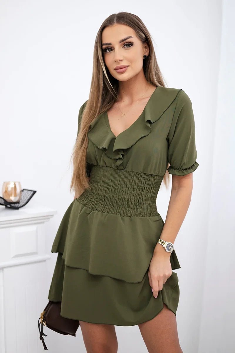 Waisted dress 68298 / – Khaki цвет / color | Lexline Fashion