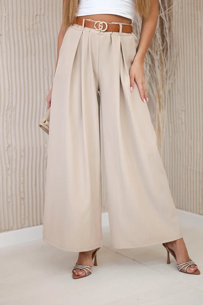 Wide - leg belted trousers ART52159 / – Dark || beige цвет / color | Lexline Fashion