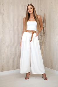 Wide - leg belted trousers ART52159 / – Ecru цвет / color | Lexline Fashion