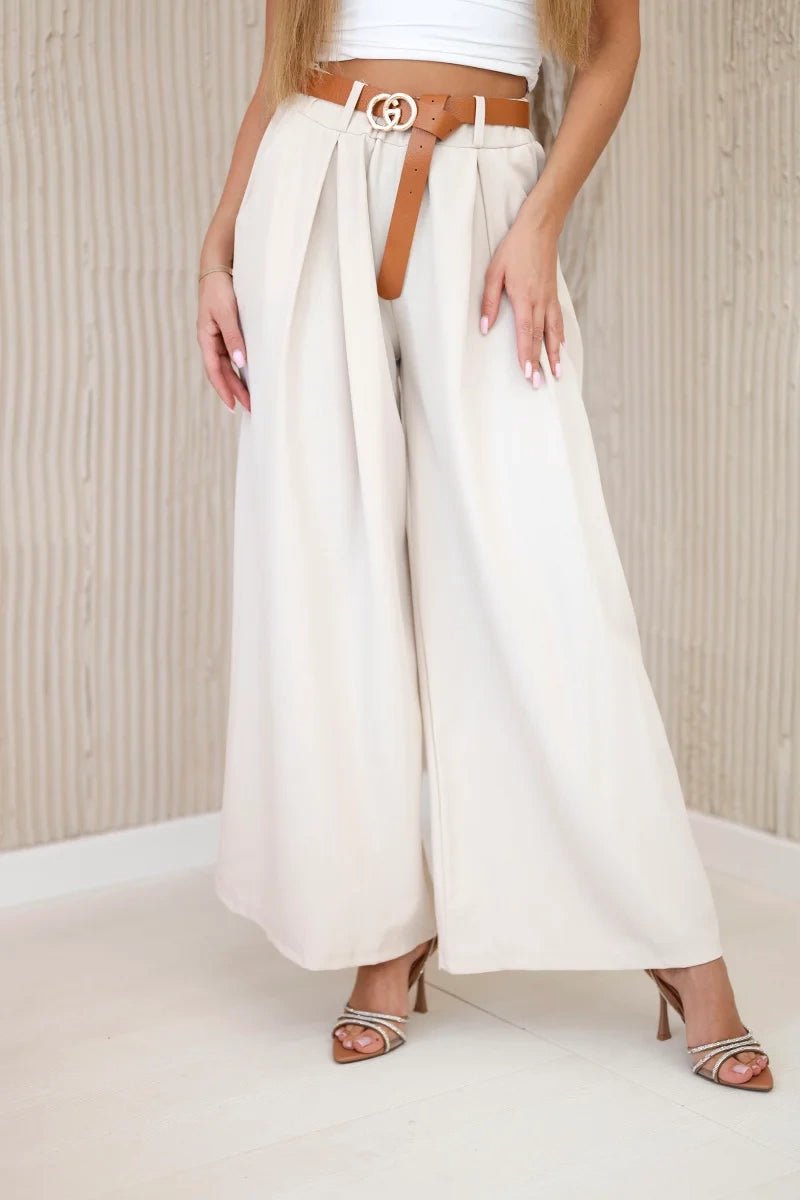 Wide - leg belted trousers ART52159 / – Ecru цвет / color | Lexline Fashion