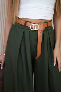 Wide - leg belted trousers ART52159 / – Khaki цвет / color | Lexline Fashion