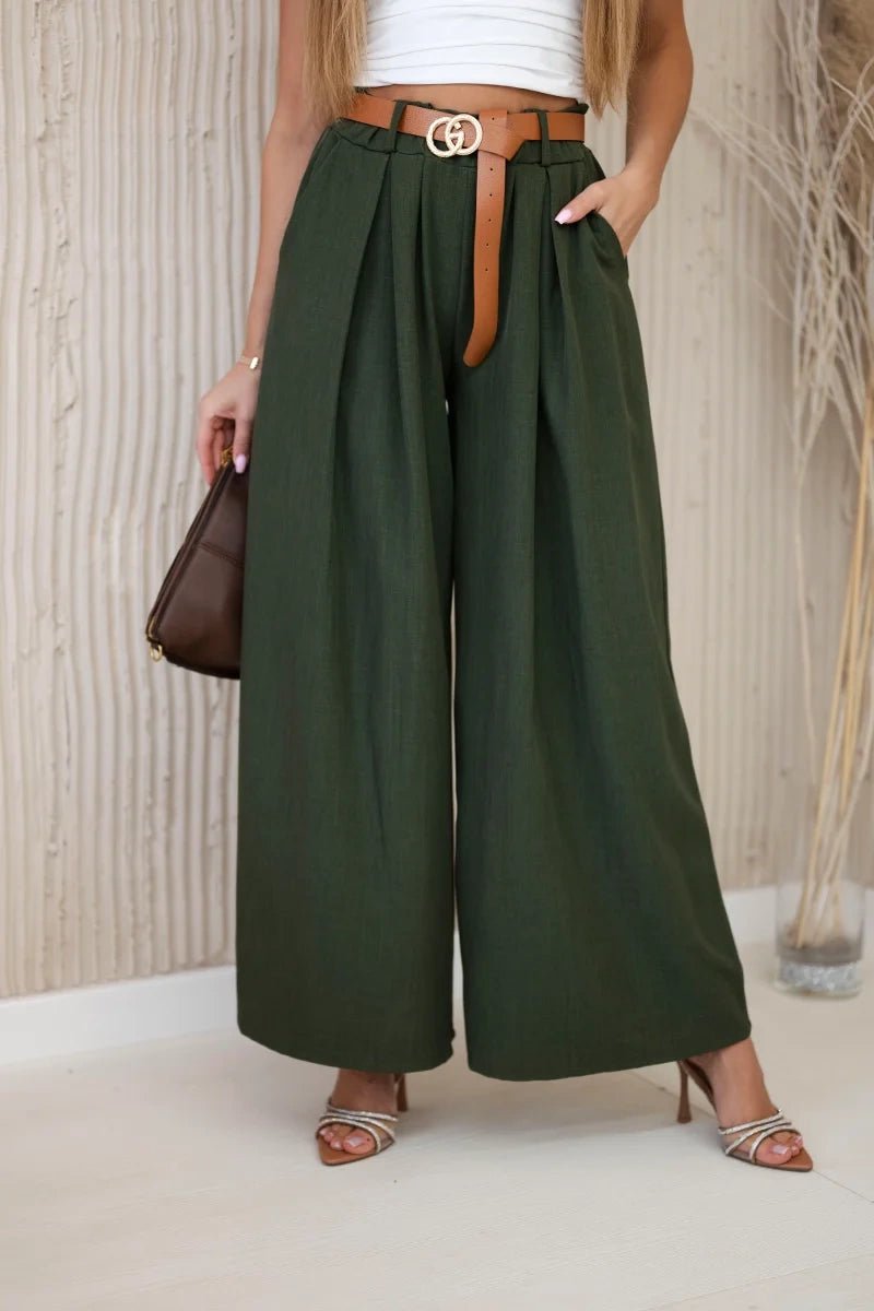 Wide - leg belted trousers ART52159 / – Khaki цвет / color | Lexline Fashion