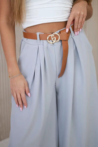 Wide - leg belted trousers ART52159 / – Light gray цвет / color | Lexline Fashion