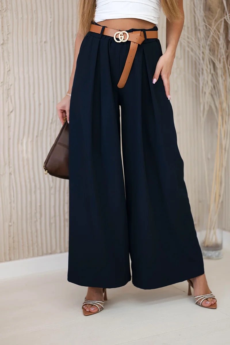 Wide - leg belted trousers ART52159 / – Navy blue цвет / color | Lexline Fashion