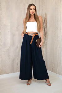 Wide - leg belted trousers ART52159 / – Navy blue цвет / color | Lexline Fashion
