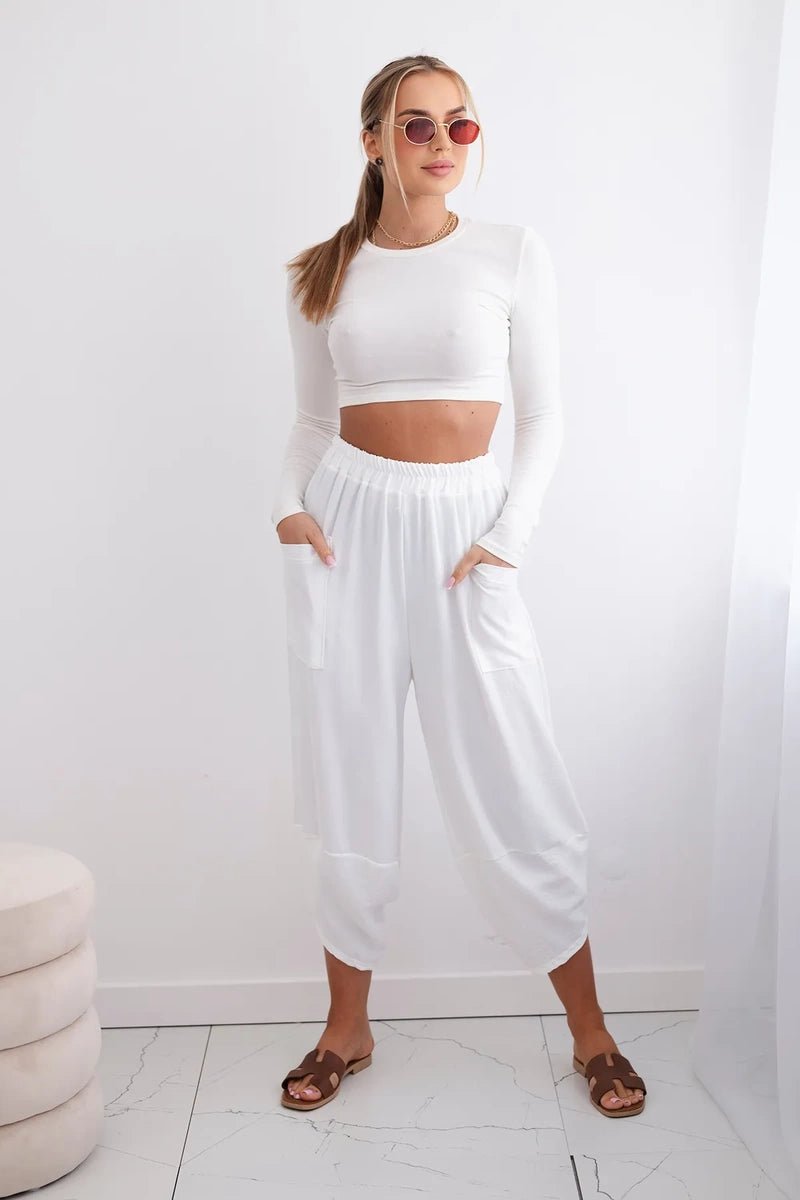 Wide Trousers with pockets IT - 37 / – Ecru цвет / color | Lexline Fashion