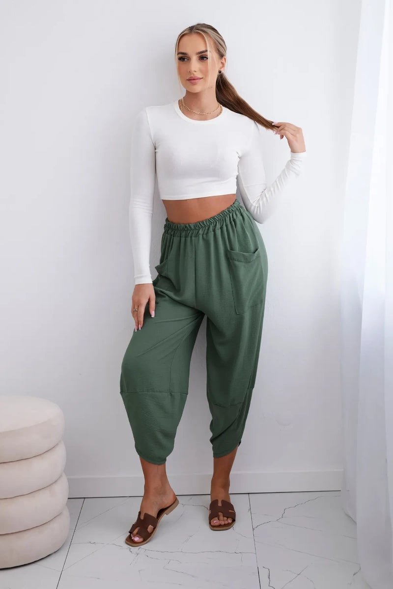 Wide Trousers with pockets IT - 37 / – Khaki цвет / color | Lexline Fashion