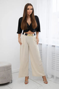 Wide viscose trousers 59100 - 28 / – Beige цвет / color | Lexline Fashion