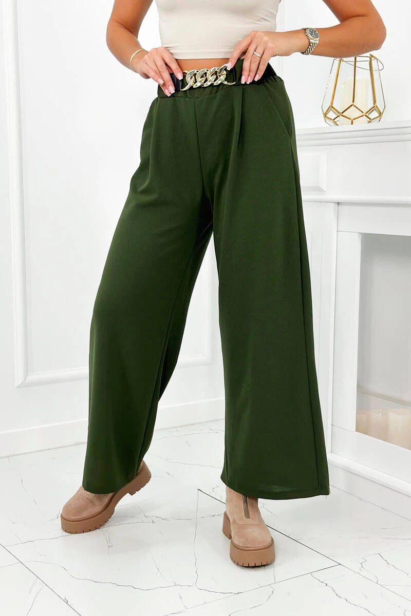 Wide viscose trousers 59100 - 28 / – Khaki цвет / color | Lexline Fashion