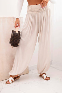 Wide viscose trousers with ruffles ART9700 / – Beige цвет / color | Lexline Fashion