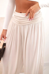 Wide viscose trousers with ruffles ART9700 / – Beige цвет / color | Lexline Fashion