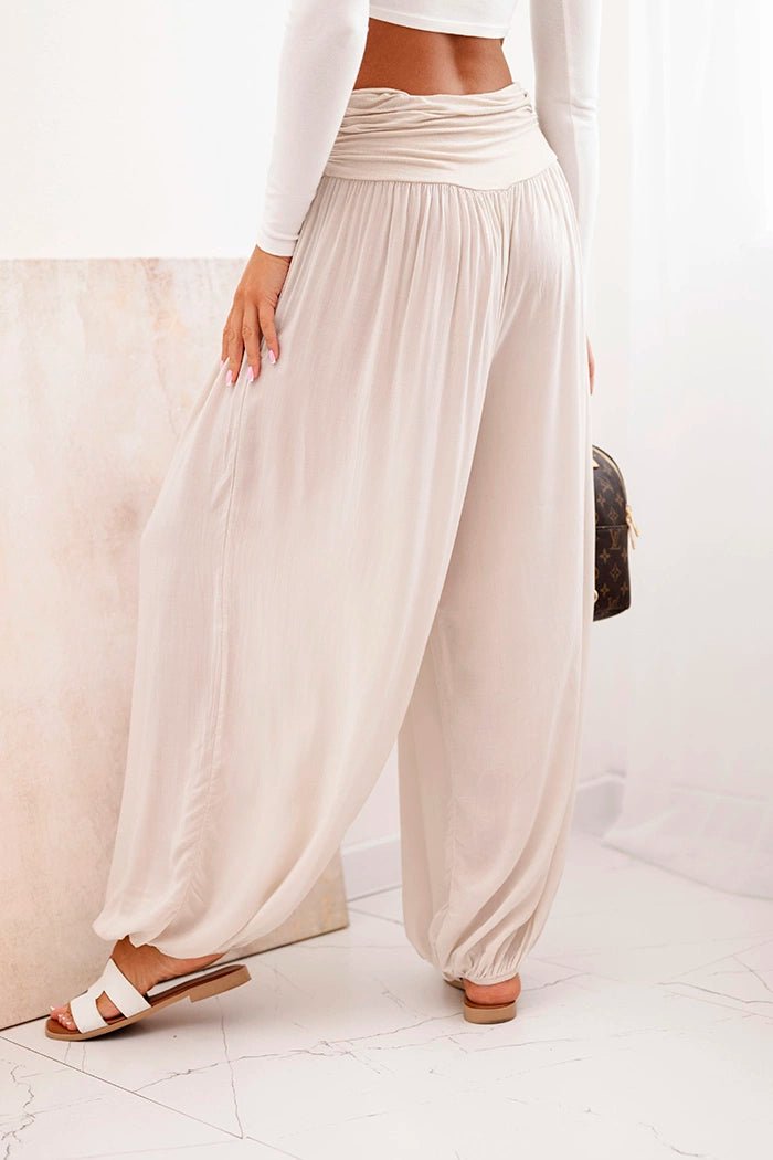 Wide viscose trousers with ruffles ART9700 / – Beige цвет / color | Lexline Fashion