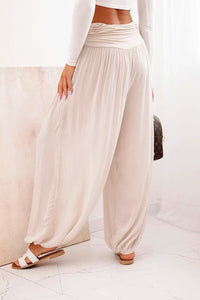 Wide viscose trousers with ruffles ART9700 / – Beige цвет / color | Lexline Fashion