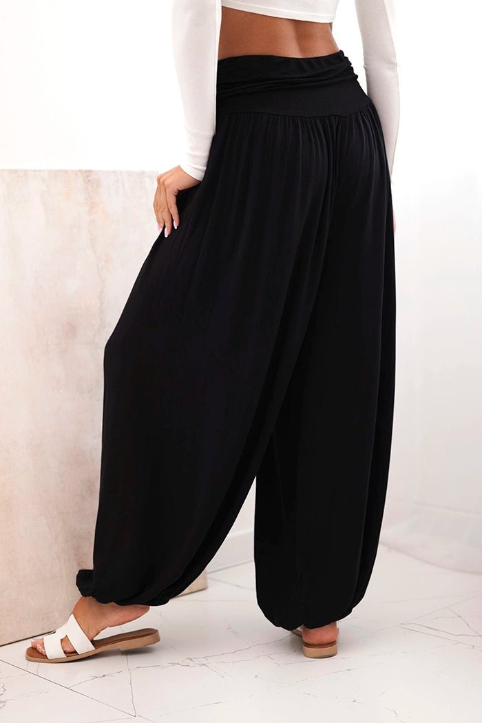 Wide viscose trousers with ruffles ART9700 / – Black цвет / color | Lexline Fashion