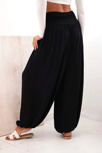 Wide viscose trousers with ruffles ART9700 / – Black цвет / color | Lexline Fashion