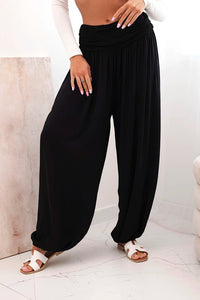 Wide viscose trousers with ruffles ART9700 / – Black цвет / color | Lexline Fashion