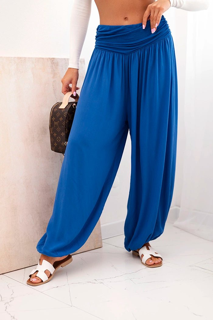 Wide viscose trousers with ruffles ART9700 / – Blue cornflower цвет / color | Lexline Fashion