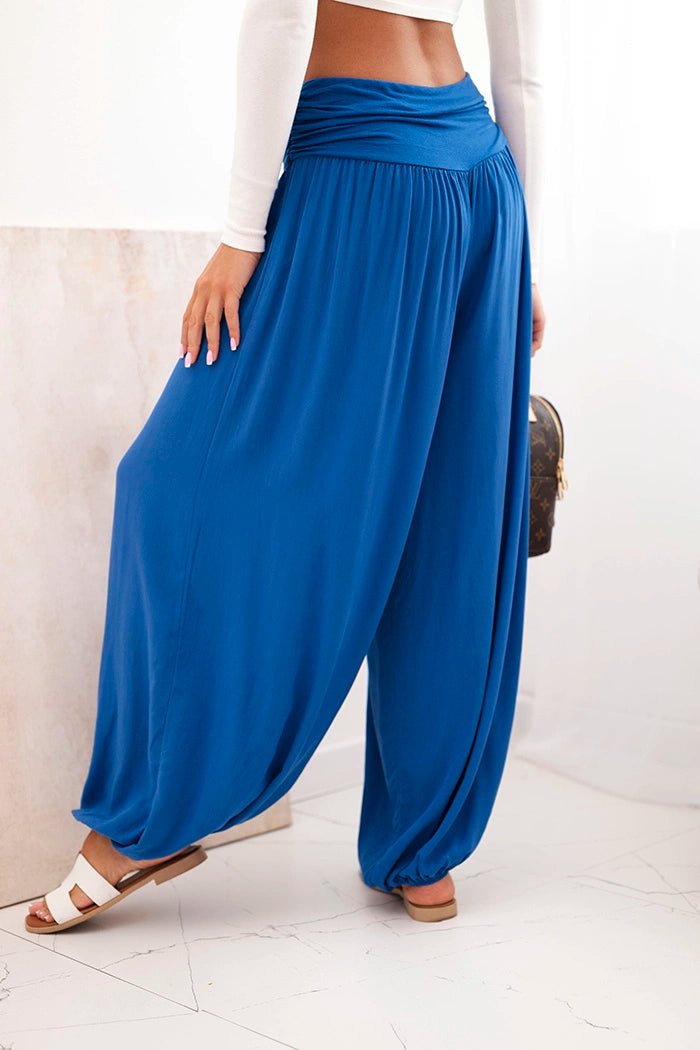 Wide viscose trousers with ruffles ART9700 / – Blue cornflower цвет / color | Lexline Fashion