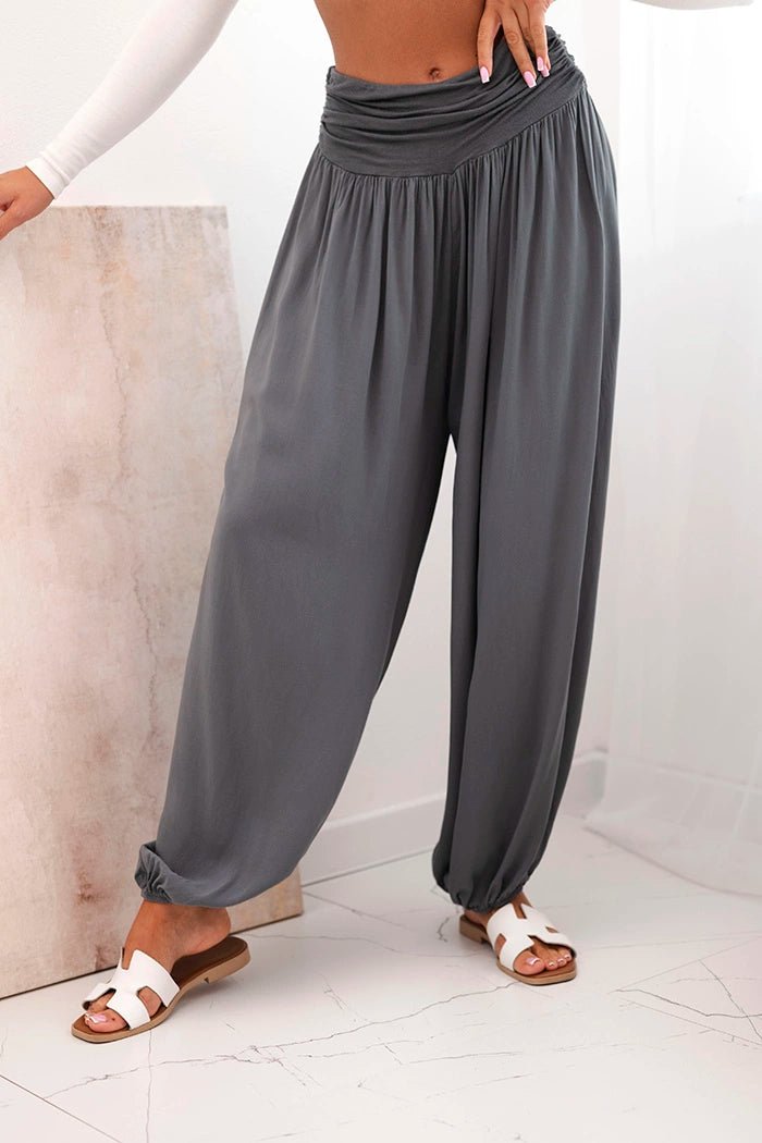 Wide viscose trousers with ruffles ART9700 / – Graphite цвет / color | Lexline Fashion
