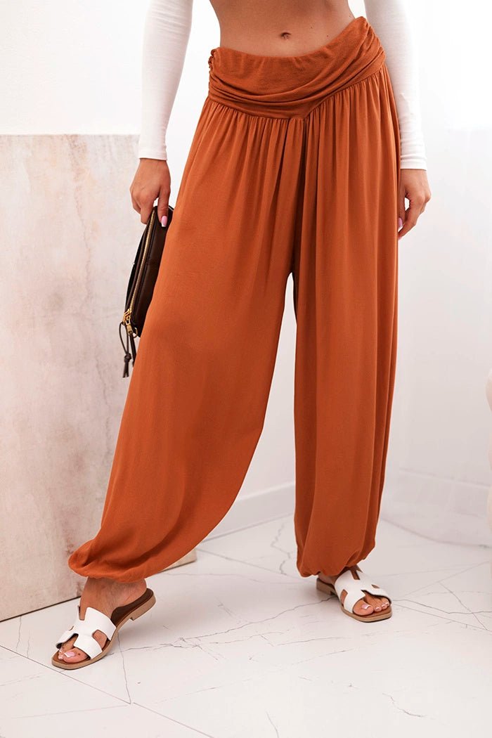 Wide viscose trousers with ruffles ART9700 / – Russet цвет / color | Lexline Fashion