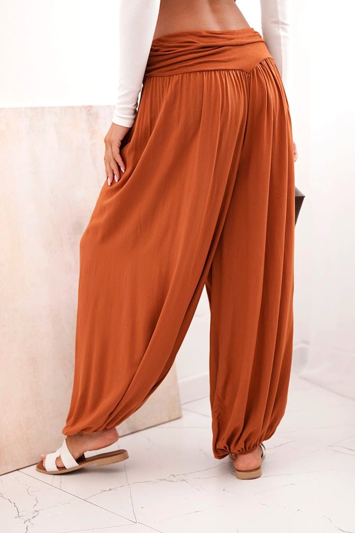 Wide viscose trousers with ruffles ART9700 / – Russet цвет / color | Lexline Fashion