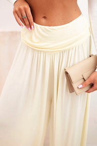 Wide viscose trousers with ruffles ART9700 / – Yellow цвет / color | Lexline Fashion