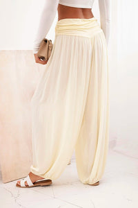 Wide viscose trousers with ruffles ART9700 / – Yellow цвет / color | Lexline Fashion