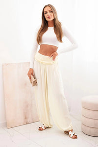 Wide viscose trousers with ruffles ART9700 / – Yellow цвет / color | Lexline Fashion