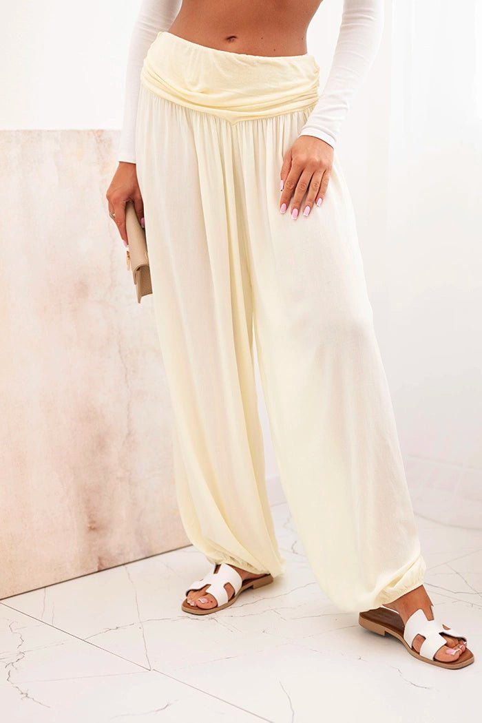 Wide viscose trousers with ruffles ART9700 / – Yellow цвет / color | Lexline Fashion