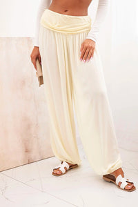 Wide viscose trousers with ruffles ART9700 / – Yellow цвет / color | Lexline Fashion