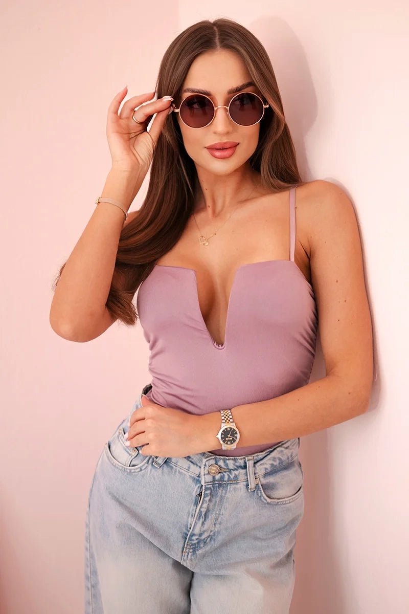 Women's bodysuit with straps 3804 / – Pink || Dark цвет / color | Lexline Fashion