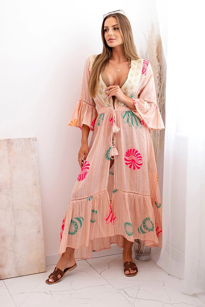 Women's boho cape with embroidery SP123 / – Apricot цвет / color | Lexline Fashion