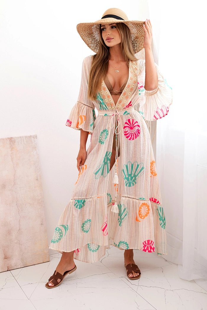 Women's boho cape with embroidery SP123 / – Beige цвет / color | Lexline Fashion