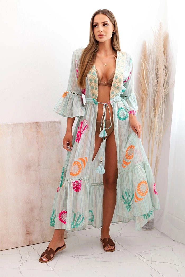 Women's boho cape with embroidery SP123 / – Mint цвет / color | Lexline Fashion