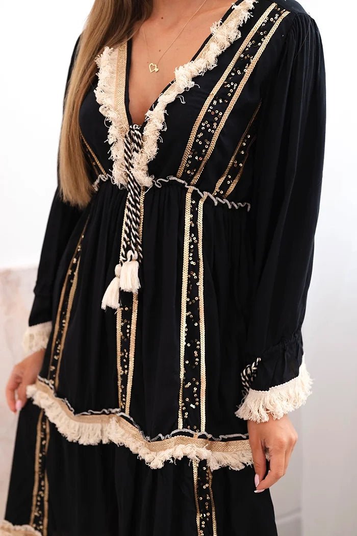 Women's boho dress with lace 6107 / – Black цвет / color | Lexline Fashion