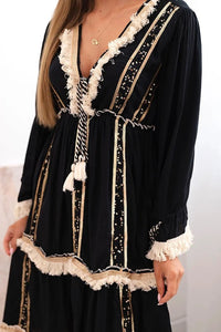 Women's boho dress with lace 6107 / – Black цвет / color | Lexline Fashion