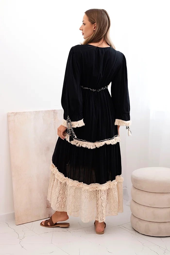 Women's boho dress with lace 6107 / – Black цвет / color | Lexline Fashion