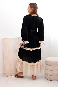 Women's boho dress with lace 6107 / – Black цвет / color | Lexline Fashion