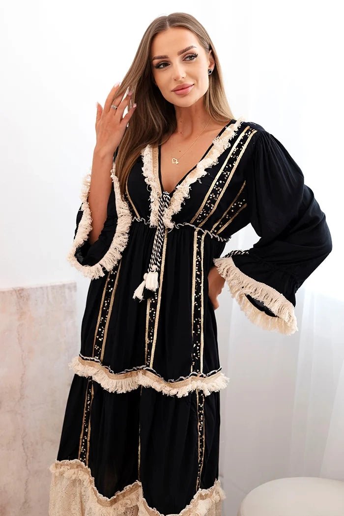 Women's boho dress with lace 6107 / – Black цвет / color | Lexline Fashion