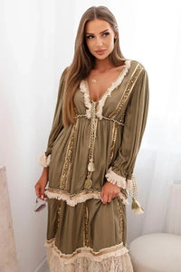 Women's boho dress with lace 6107 / – Khaki цвет / color | Lexline Fashion