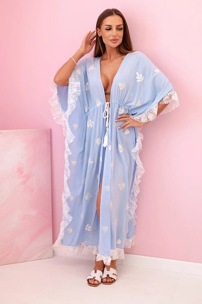 Women's boho viscose cape with lace 2240 / – Blue цвет / color | Lexline Fashion