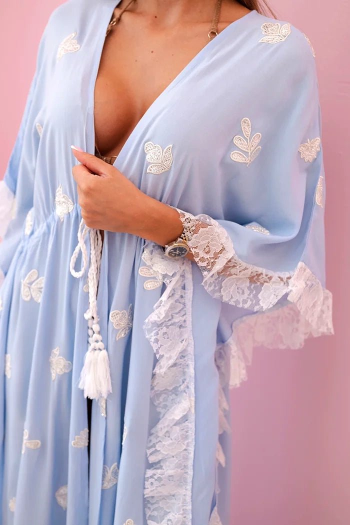 Women's boho viscose cape with lace 2240 / – Blue цвет / color | Lexline Fashion