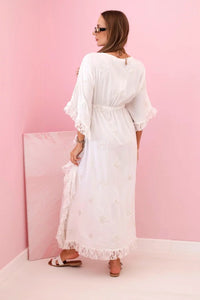 Women's boho viscose cape with lace 2240 / – Ecru цвет / color | Lexline Fashion