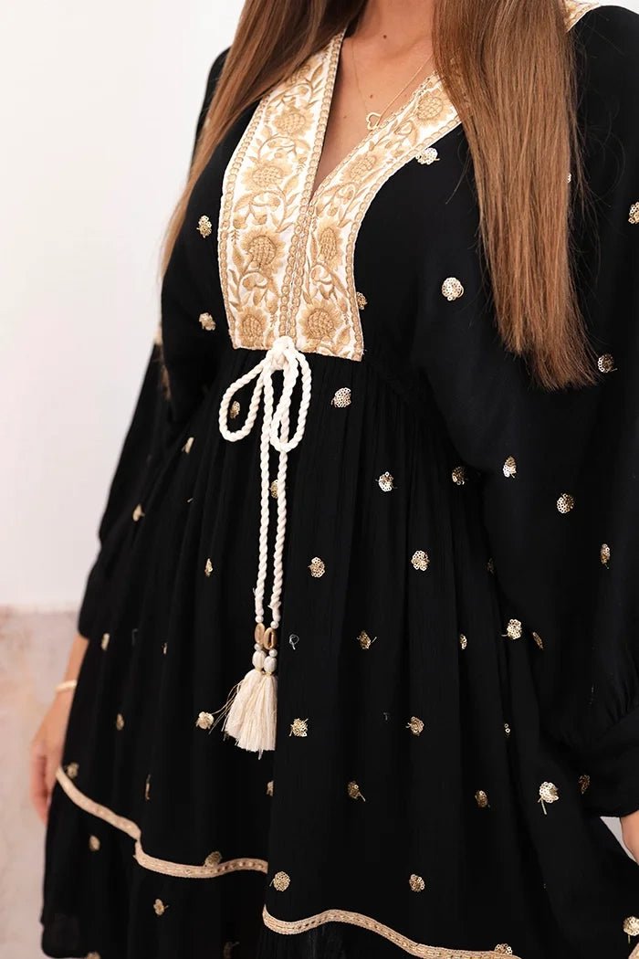 Women's boho viscose dress with embroidery 4033 / – Black цвет / color | Lexline Fashion