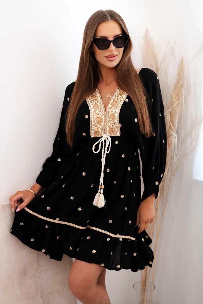Women's boho viscose dress with embroidery 4033 / – Black цвет / color | Lexline Fashion