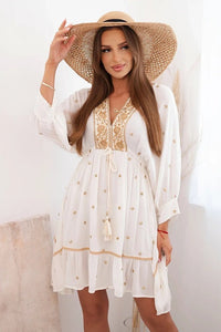 Women's boho viscose dress with embroidery 4033 / – Ecru цвет / color | Lexline Fashion