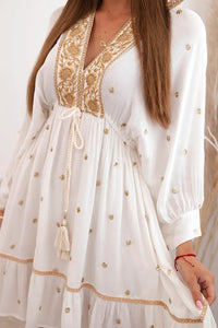 Women's boho viscose dress with embroidery 4033 / – Ecru цвет / color | Lexline Fashion